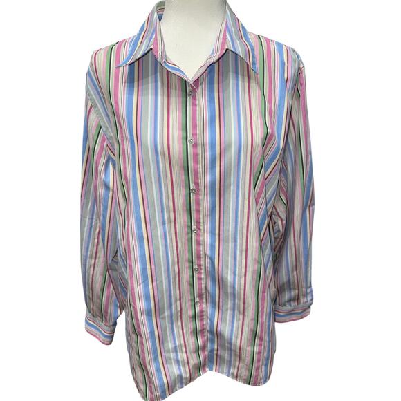 Foxcroft Shirt Button Up Wrinkle Free Long Sleeve Stripe 18 Classic Fit Casual - Picture 1 of 10